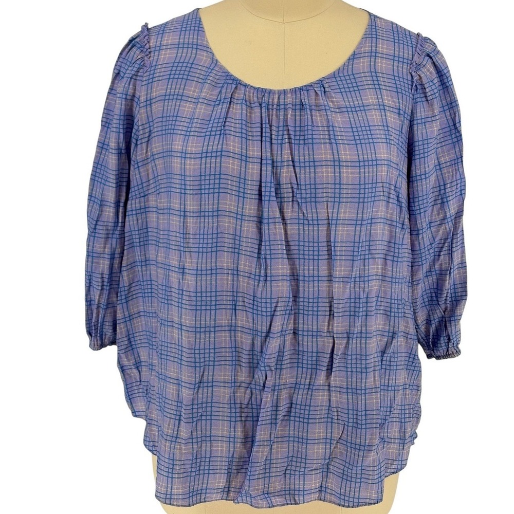 LC Lauren Conrad‎ Blouse Purple Plaid 3/4 Sleeve Keyhole Back 2X